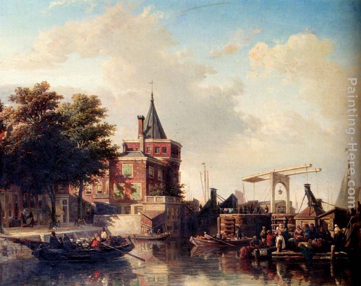 View Of The_Schreierstoren, Amsterdam, In Summer painting - Elias Pieter van Bommel View Of The_Schreierstoren, Amsterdam, In Summer art painting